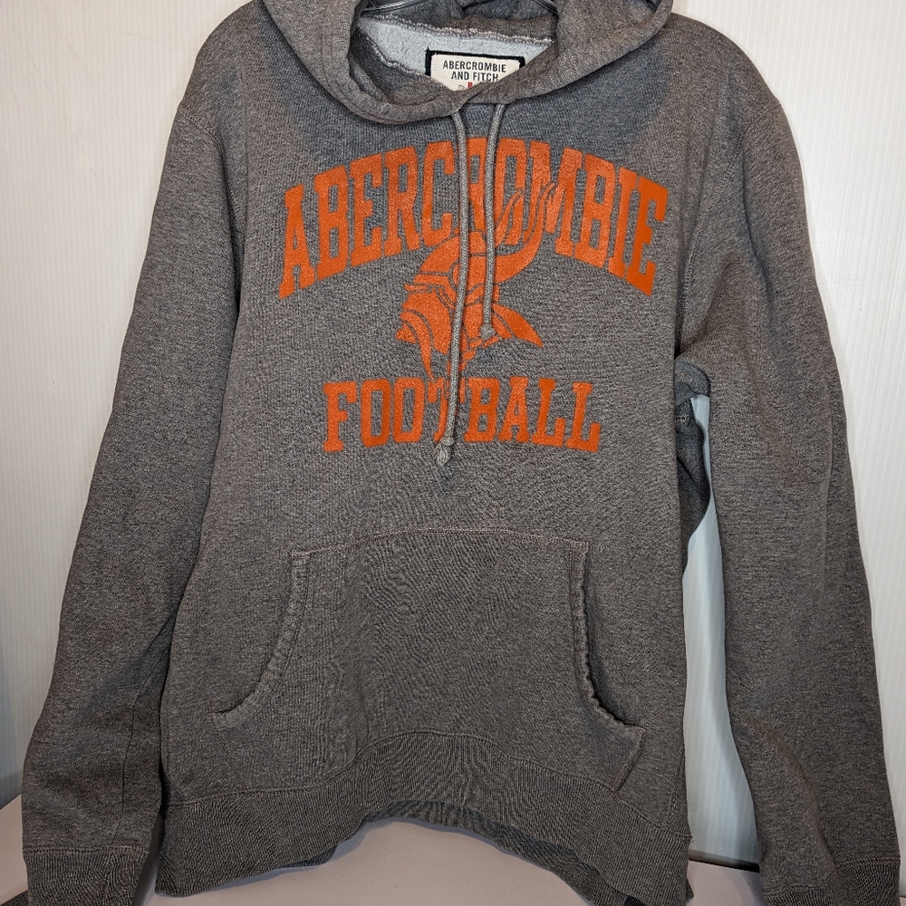 VTG ABERCROMBIE&FITCH Hoodie Mens Large Football Viking Head Heavy Gray Pullover